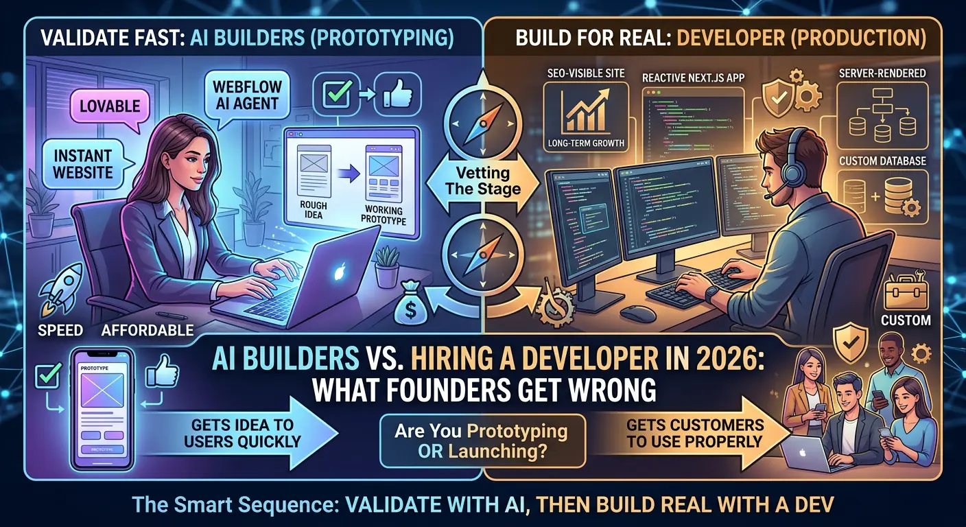 AI Website Builders vs. Hiring a Developer in 2026: What Founders Get Wrong